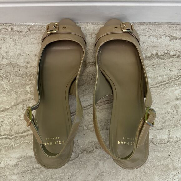 COLE HAAN Grand OS Patent Slingback Sandals Kitten Heels D43710 Size 7.5 B - Picture 5 of 13